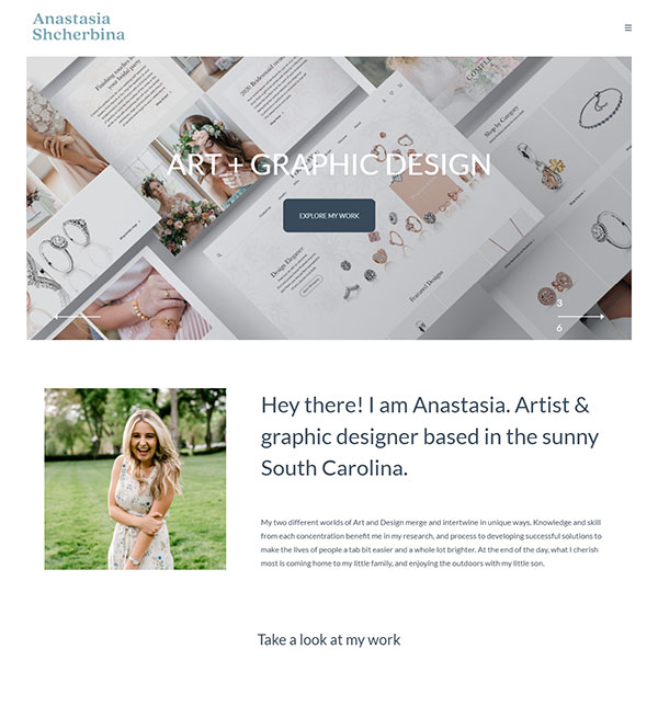 Anastasia Shcherbina - Sitio web de la cartera de artistas y diseñadores gráficos construido en Pixpa