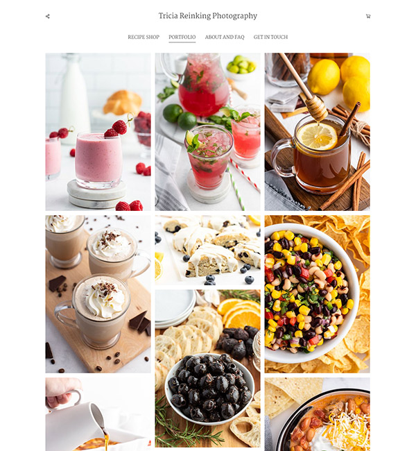Tricia - Food photographers Portfolio site with a Recipe Shop - Pixpa