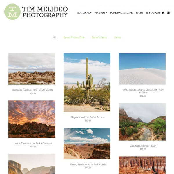 Exemplos do website Tim Melideo Portfolio