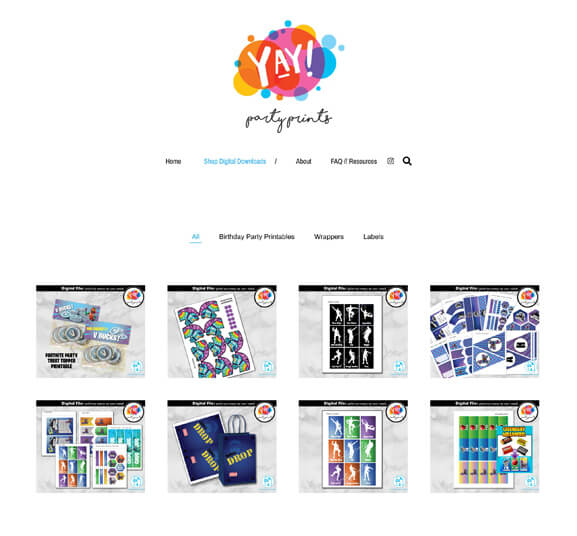 Yay Party Prints Portfolio Exemples de sites web
