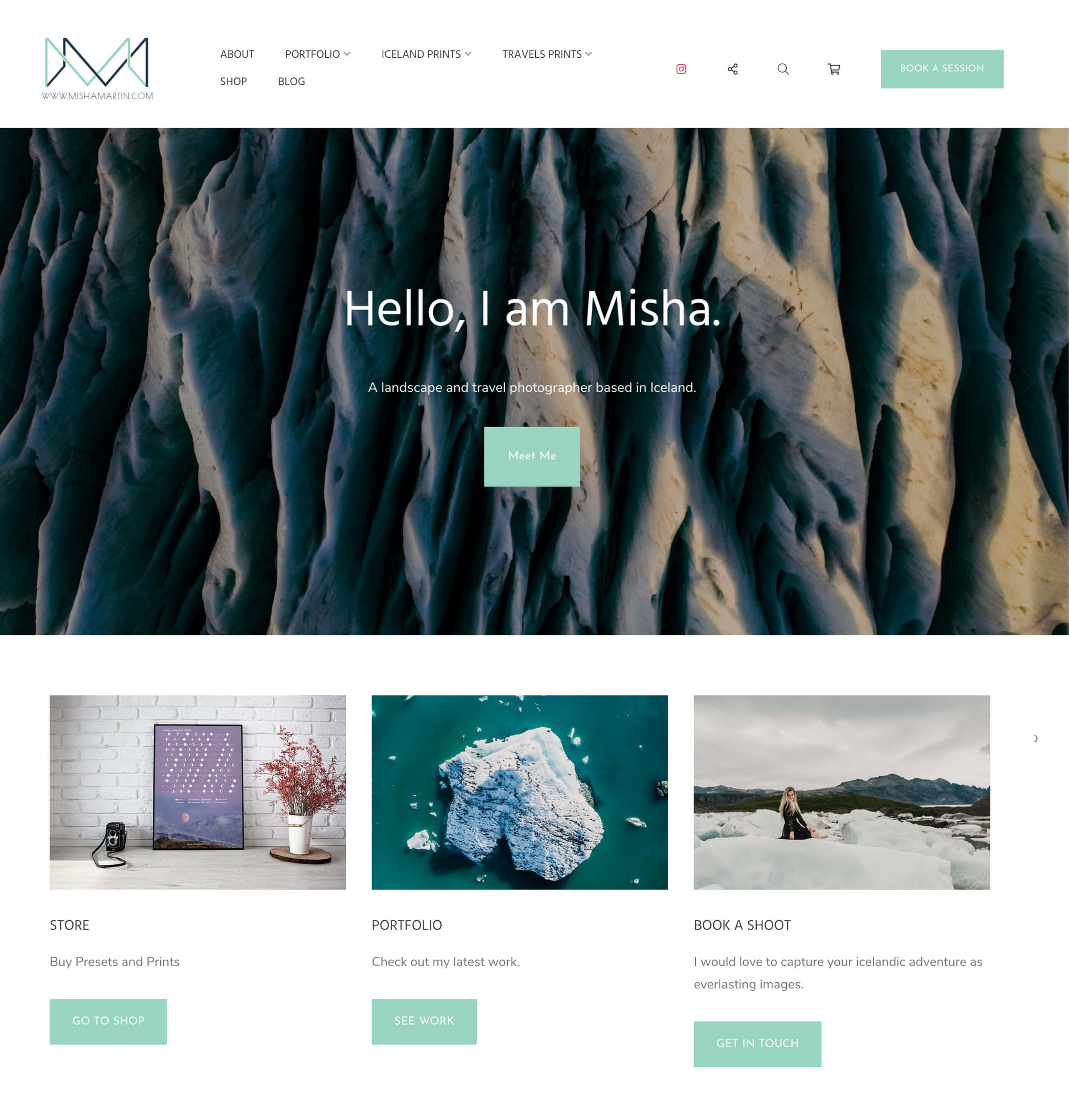 Exemplos do site Misha Martin Portfolio