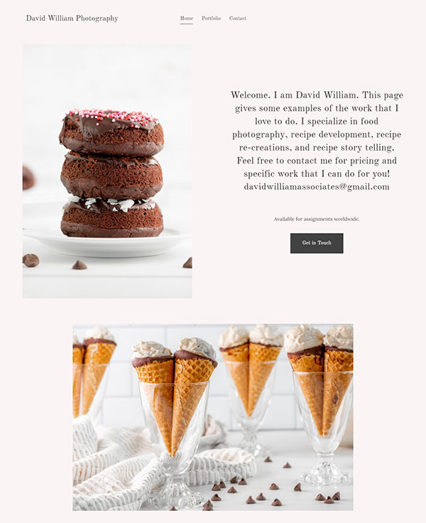 David William - Photographer portfolio website built using Pixpa