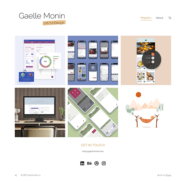 Gaelle Monin - UI/UX ontwerpers Portfolio Website op pixpa