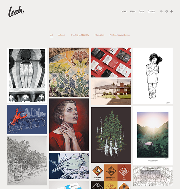 Leah Sands - Grafisch ontwerpers portfolio website met een online winkel gebouwd op pixpa