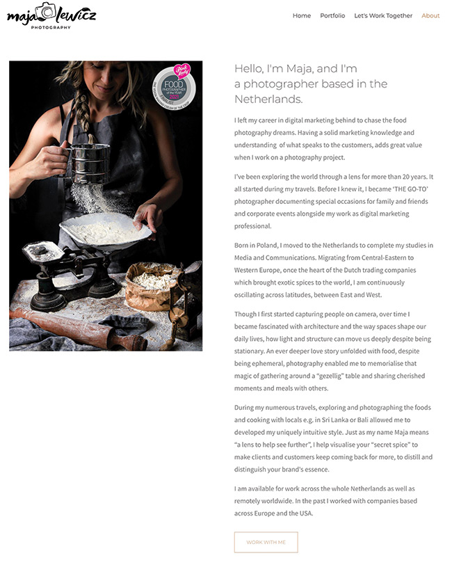 Polish Food Photographer Maja Lewicz About Me Page