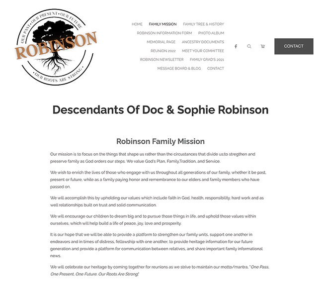 Robinson Family’s Website About Us Page