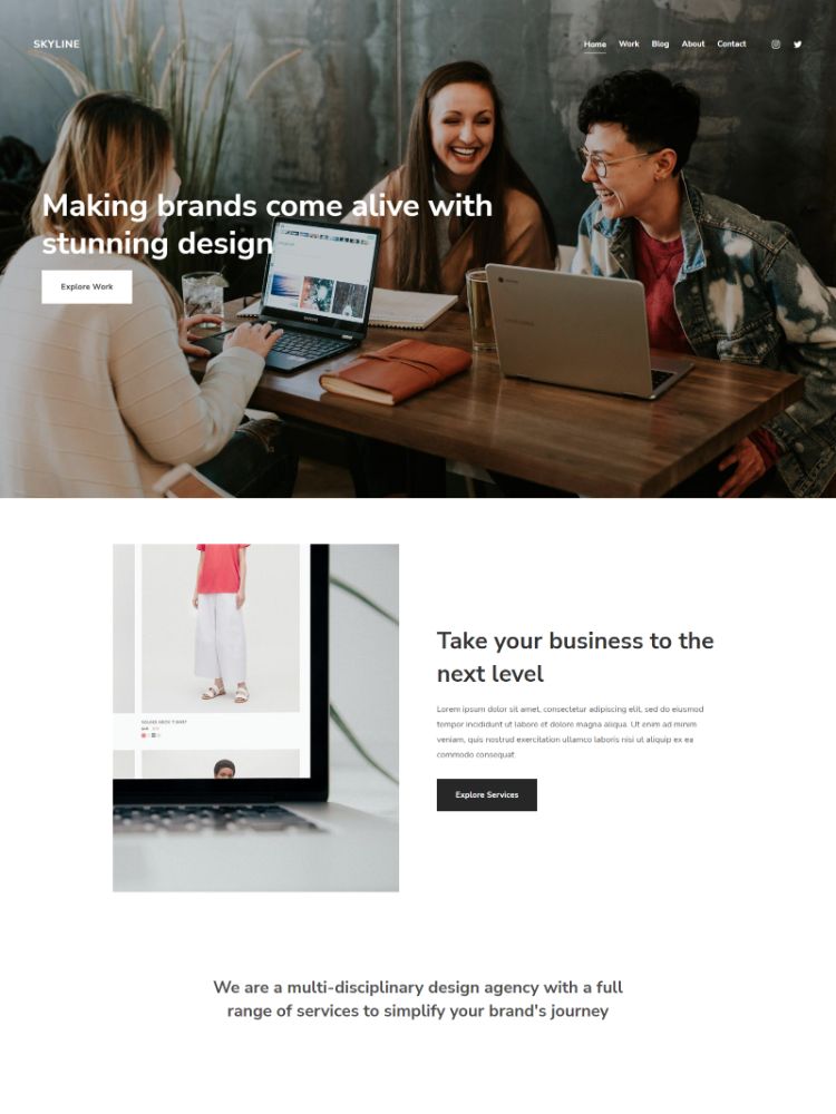 Skyline - Modèle de site Web pour petites entreprises Pixpa