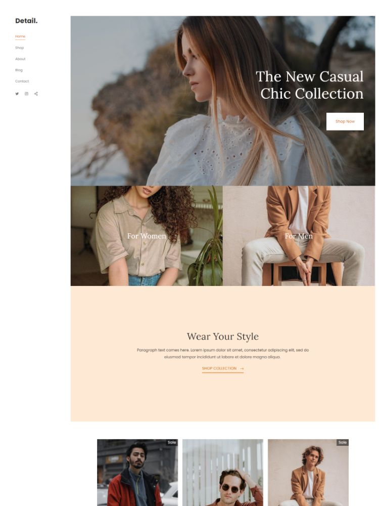 Detalhe - Modelo do site Pixpa Fashion Portfolio