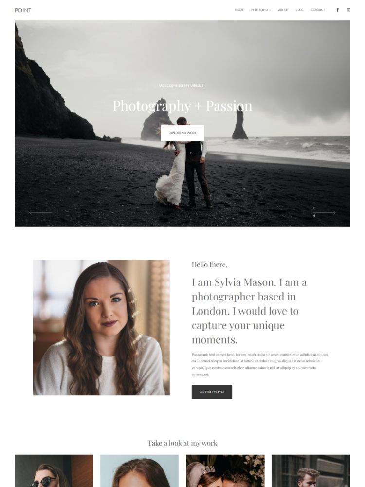 Point - Modello di sito web per portfolio di matrimonio Pixpa