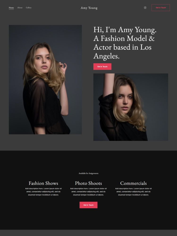 Elan - Modello di sito web di portafoglio per la moda Pixpa
