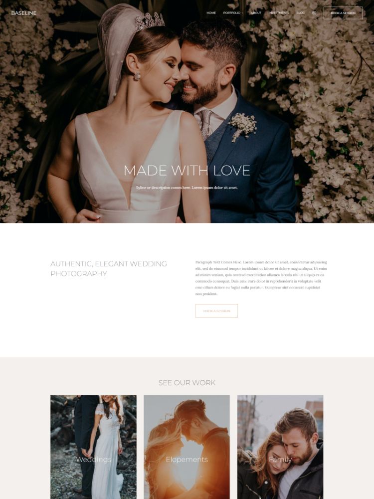 Baseline - Modello di sito web di portafoglio per matrimoni Pixpa
