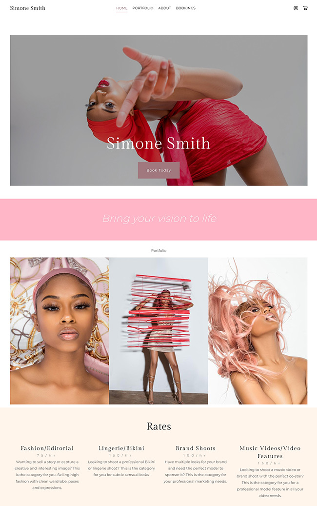 Portefeuille de modèles de Simone Smith