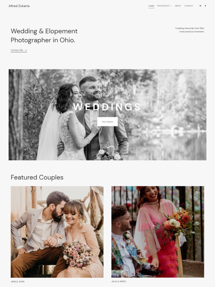 Clarion - Modèle de site web de portfolio de mariage Pixpa