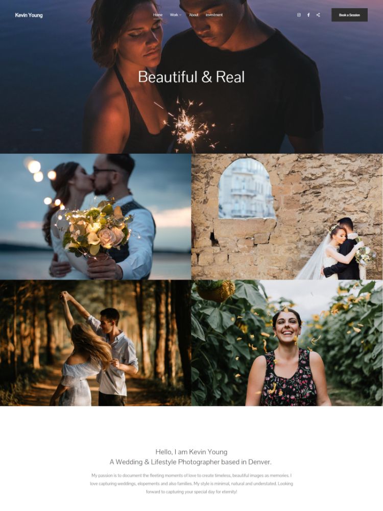 Prim - Plantilla de sitio web de portafolio de bodas de Pixpa