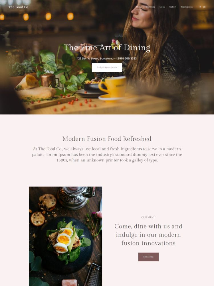 Meta - Modello di sito web per ristorante di Pixpa