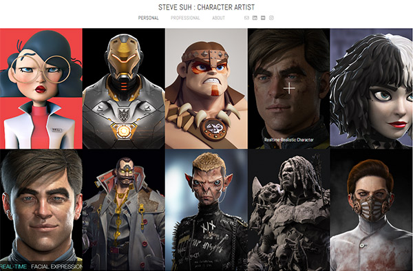 Exemplos do website de Steve Suh Portfolio