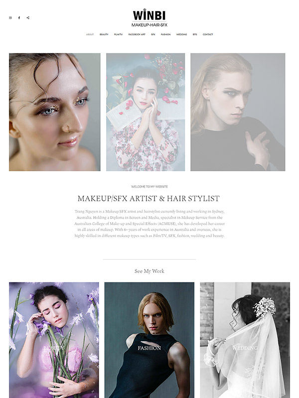 Esempi di siti web Winbi Makeup Portfolio