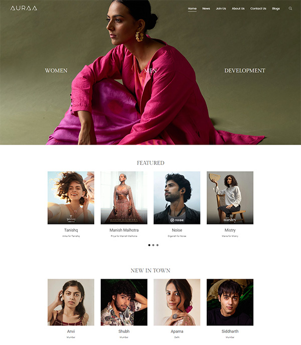 Exemplos de websites da Auraa Models Portfolio