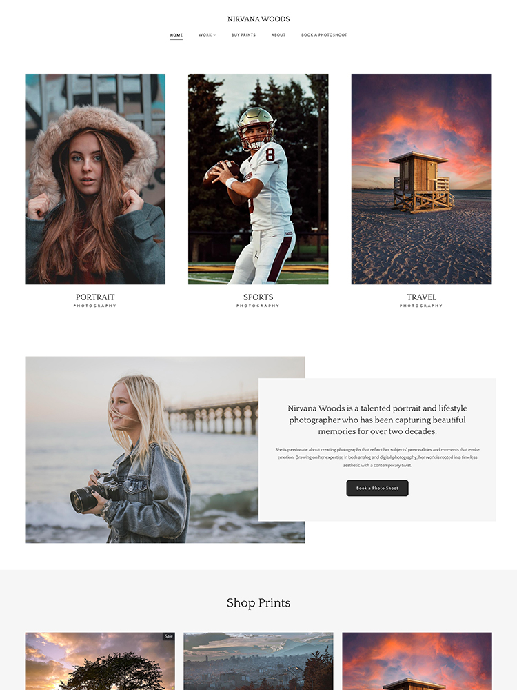 Nirvana - Modelos do website Pixpa Portfolio
