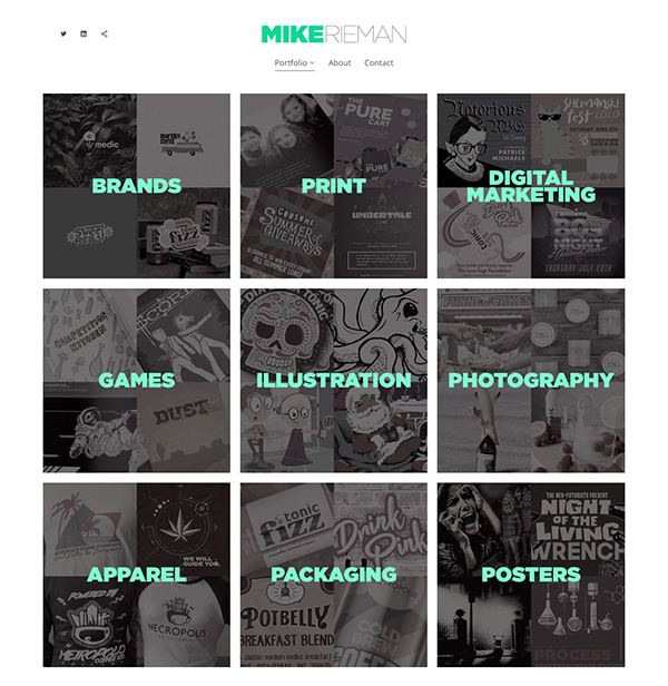 Exemplos do site Mike Rieman Portfolio